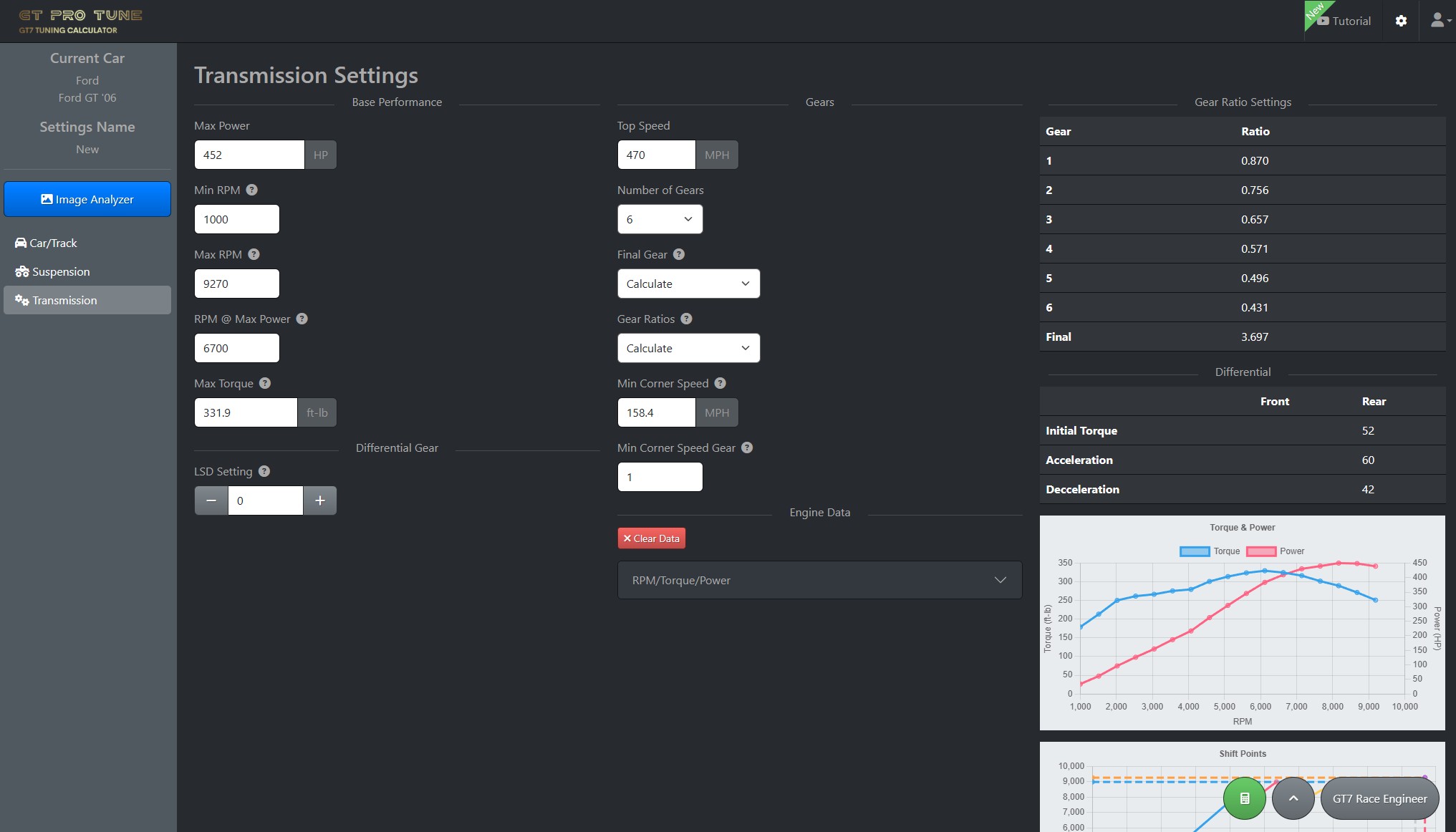 GT PRO TUNE GT7 tuning calculator interface